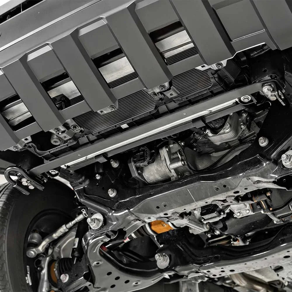 Close-up of off-road vehicle skid plate and undercarriage protection