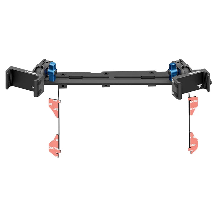Dual phone mount dash bracket with blue accents and adhesive strips for Toyota Tacoma