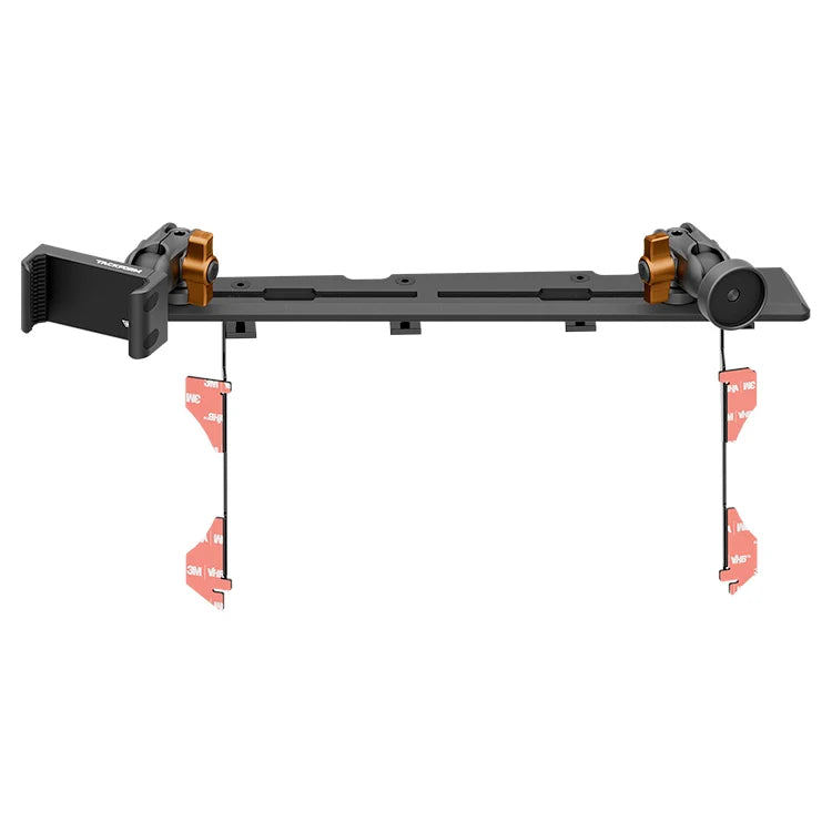 Tacoma phone mount and dash bracket with orange adjustment knobs for vehicle interior