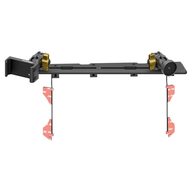 Toyota Tacoma dash phone mount with Midland radio bracket, black metal and yellow accents