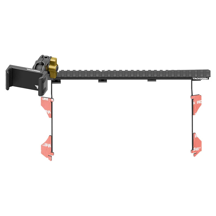 Tacoma dash phone mount bracket with yellow knob and adhesive pads for overland vehicles