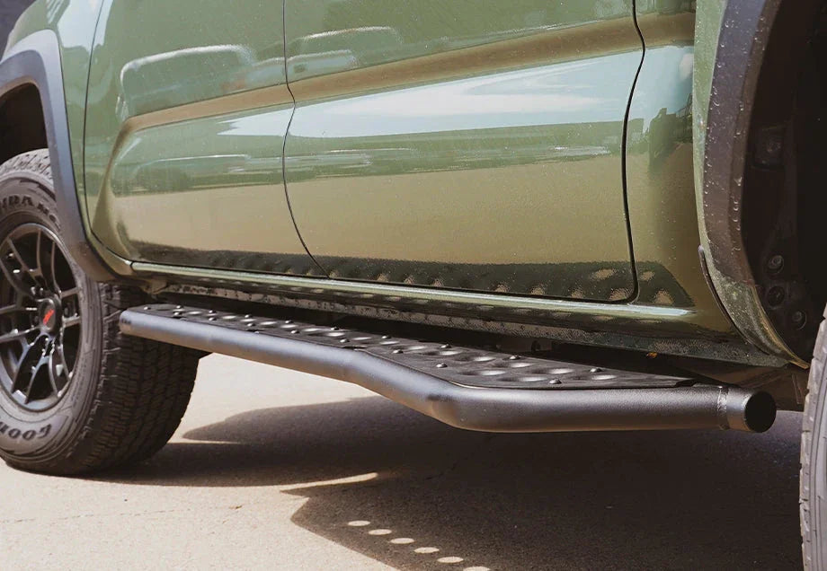 Toyota Tacoma black steel side step slider for off-road camping and overlanding