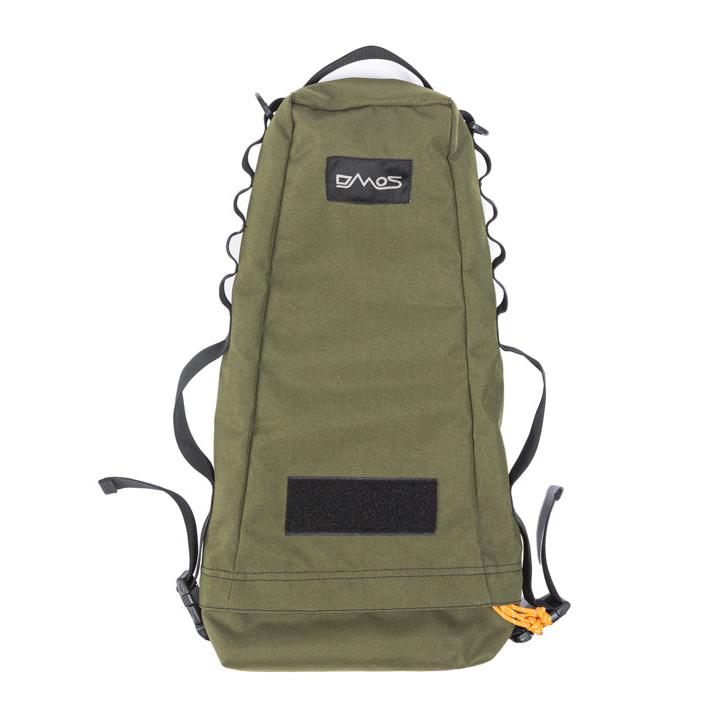 Olive green compact carry bag with straps, designed for overlanding and camping shovels