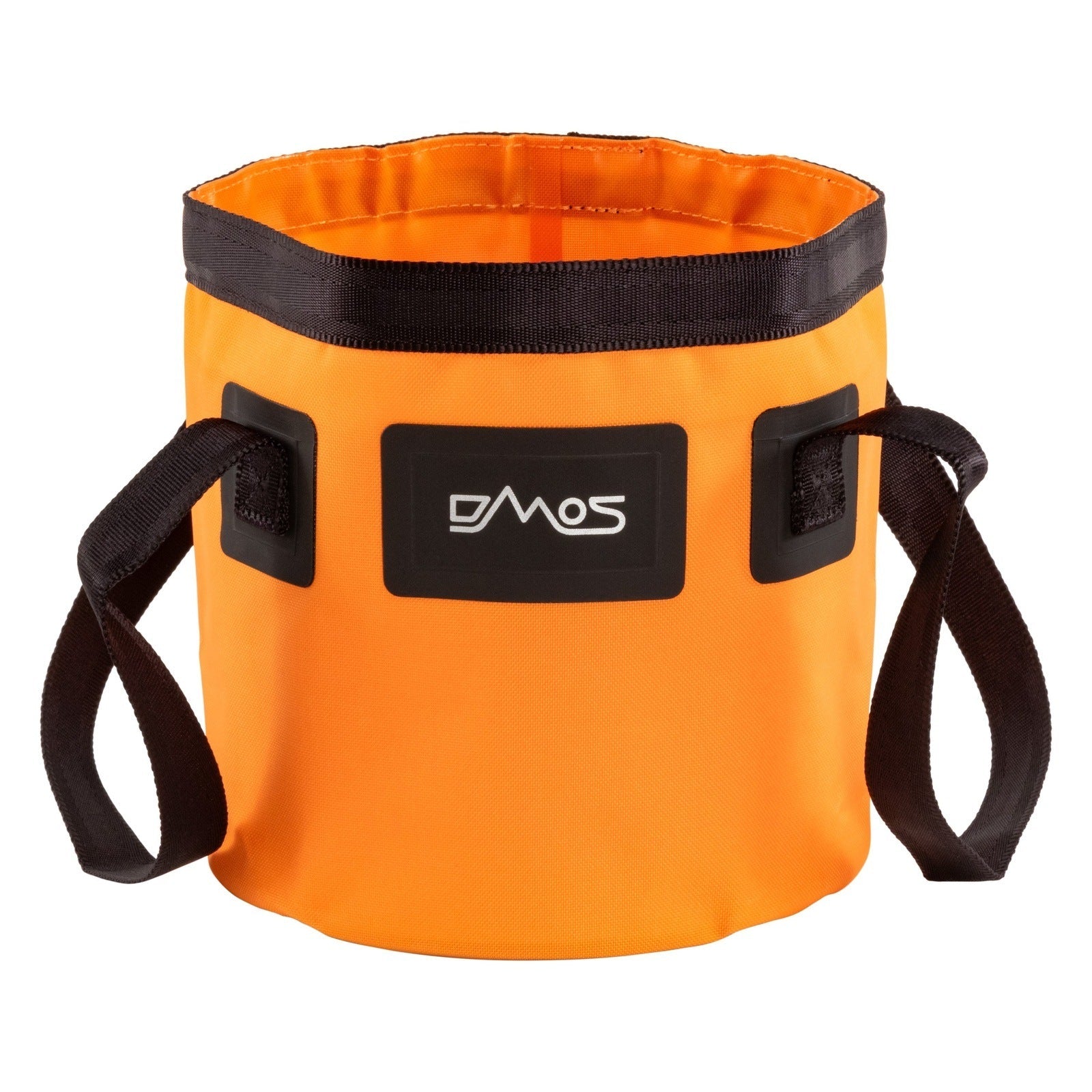 Orange DMOS utility bucket with black handles for overlanding and camping gear
