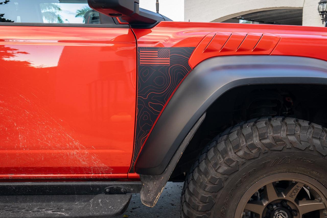 Topo American Flag Fender Overlays (Clear) - 2022+ Bronco Raptor