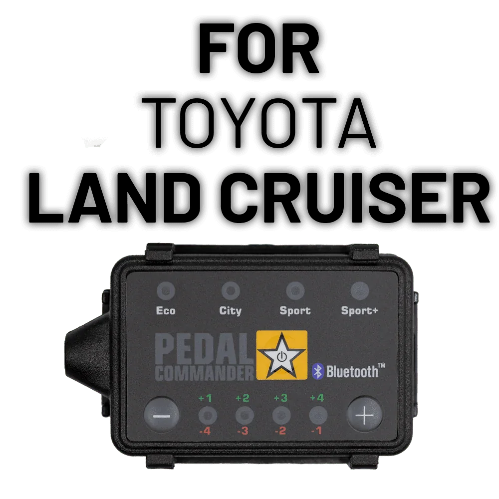 Pedal Commander throttle response controller for Toyota Land Cruiser with mode options.