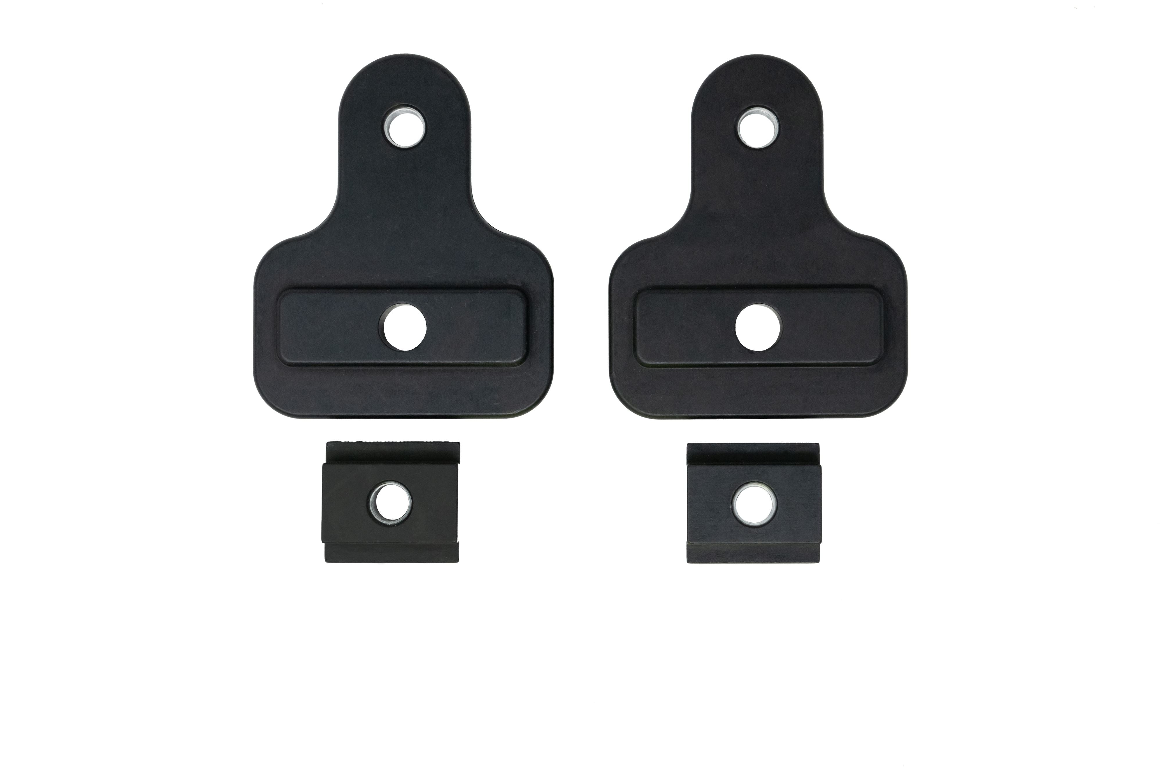 Black steel mounting brackets and hardware set for Toyota truck roof rack or rail system