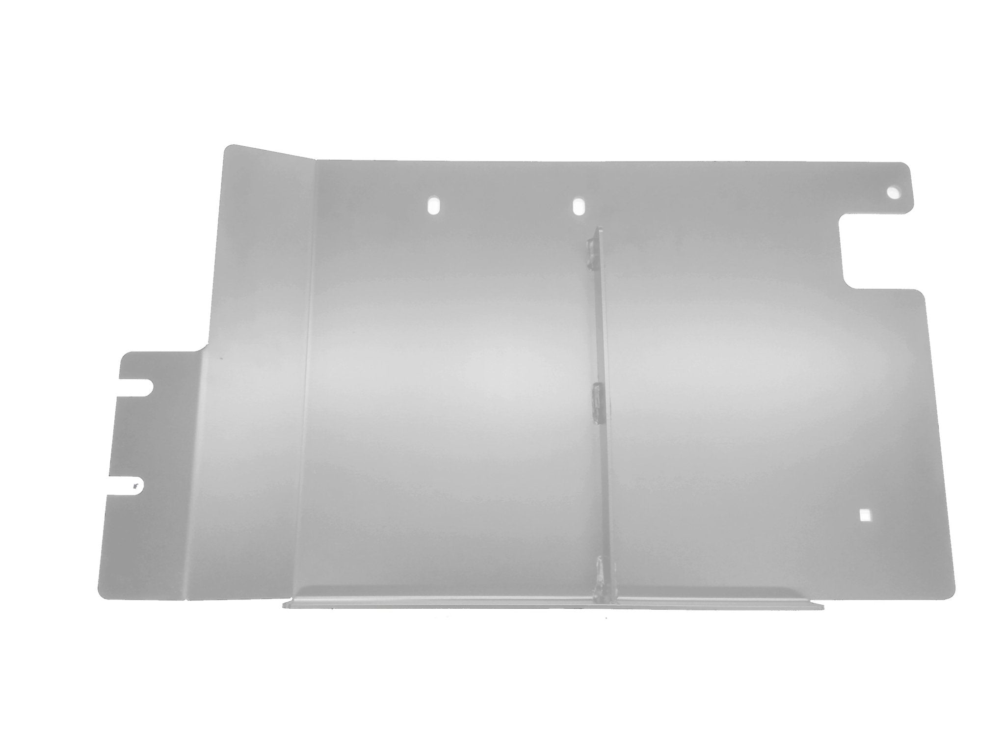 Aluminum transfer case skid plate for Ford Bronco 4-door, flat and rugged design.