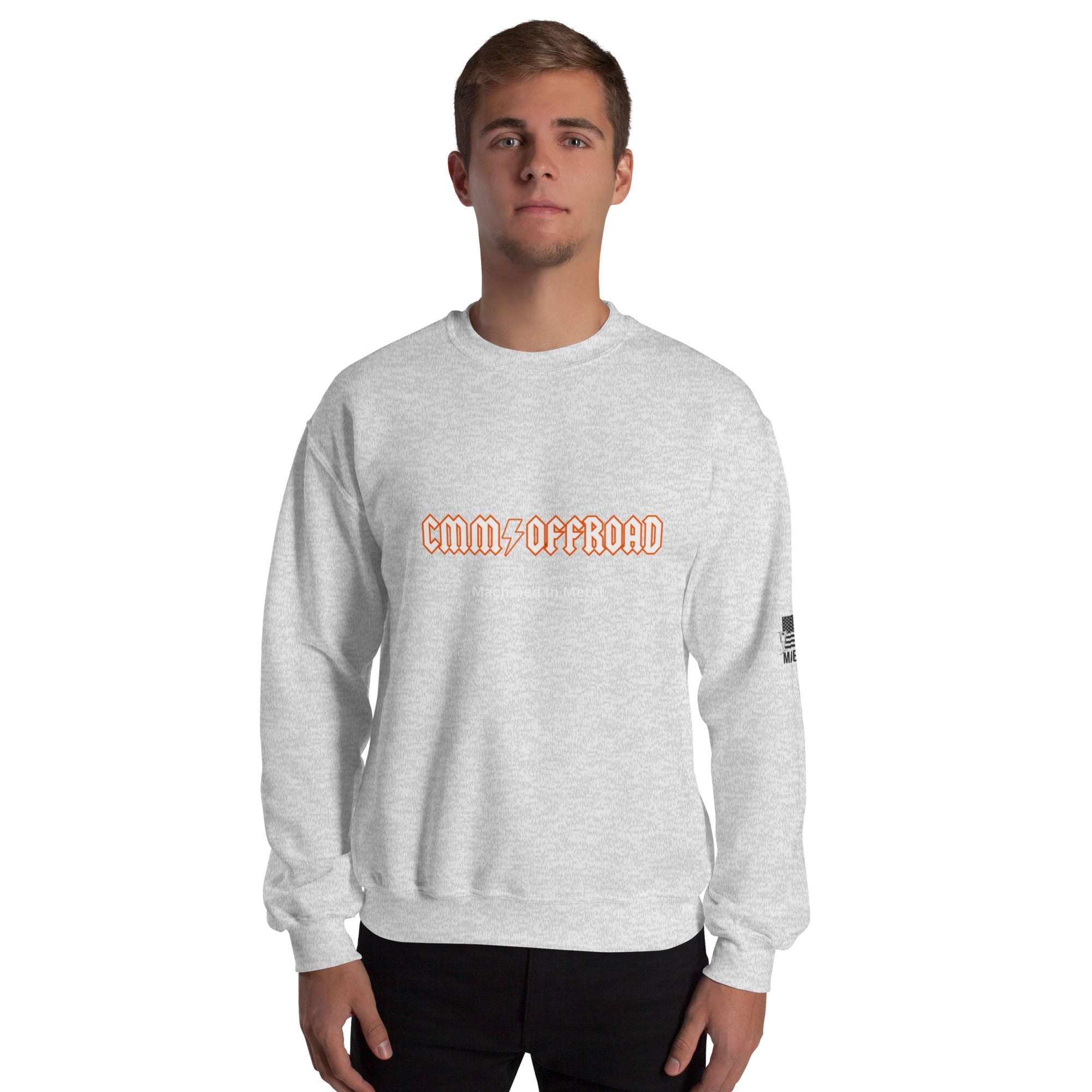Unisex ash crew neck sweatshirt with 'CMMS OFFROAD' text, overlanding apparel