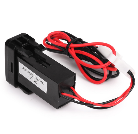 Toyota Vigo switch wiring harness accessory, black rectangular module with red and black wires