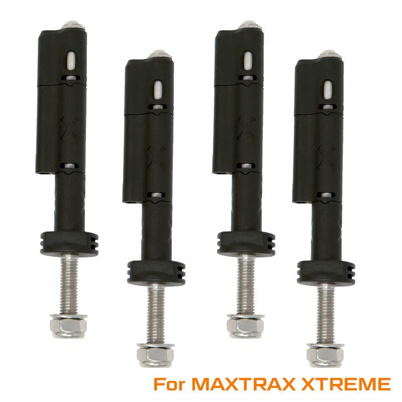 Four black mounting pins for MAXTRAX XTREME recovery boards, overlanding accessory