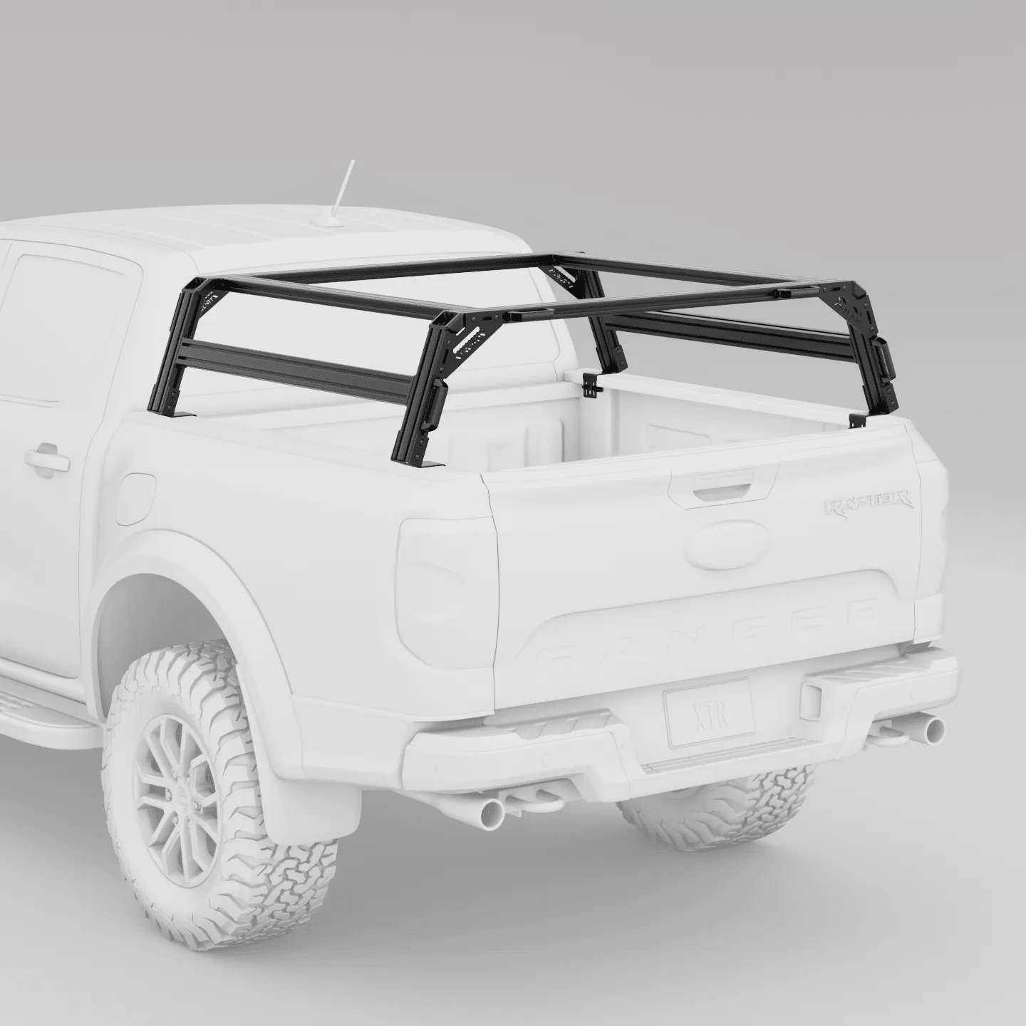 black bed rack for Ford Ranger pickup truck, overland and camping gear accessory