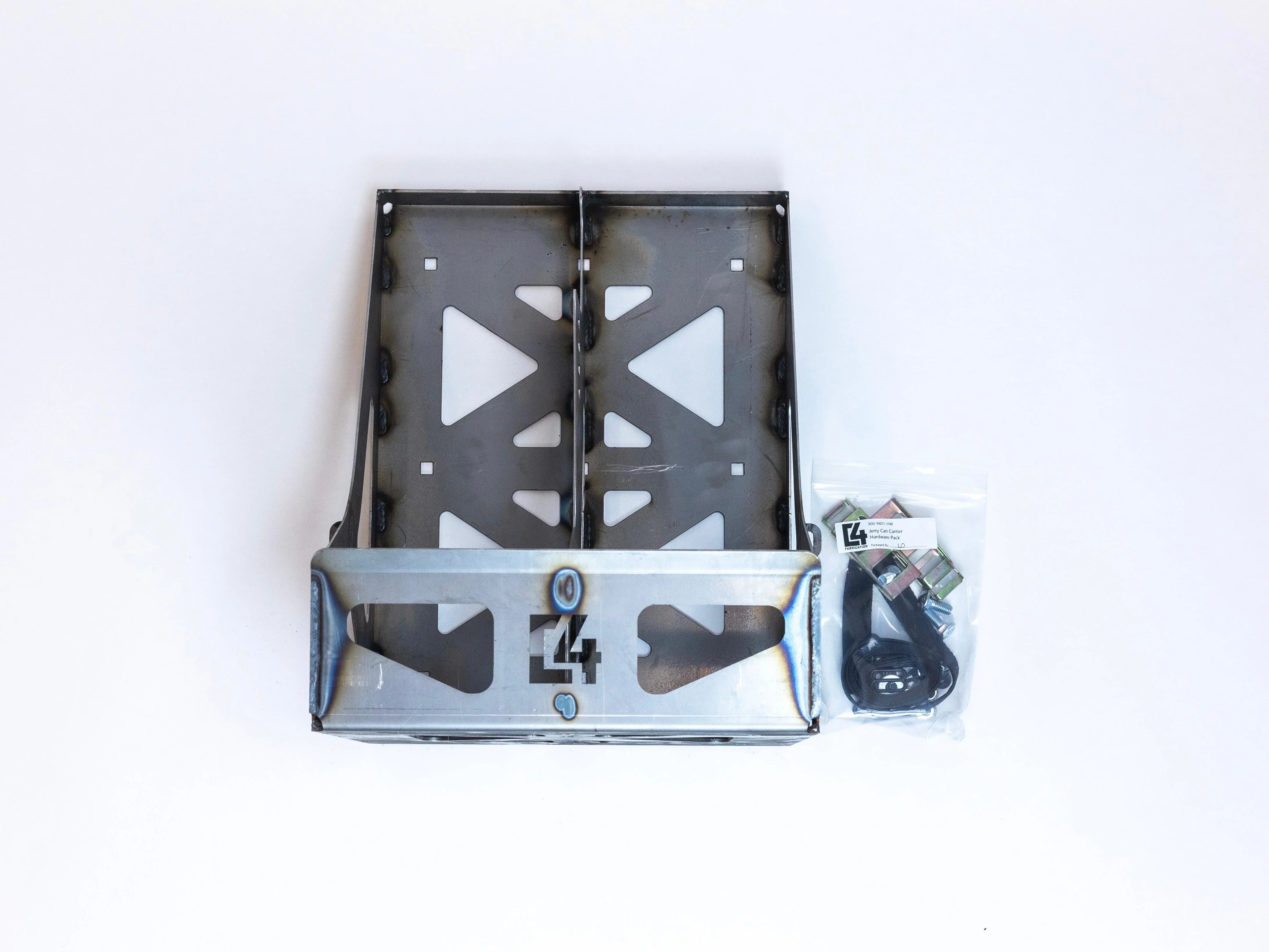 Metal vehicle accessory mounting bracket with hardware kit for overlanding or expedition gear