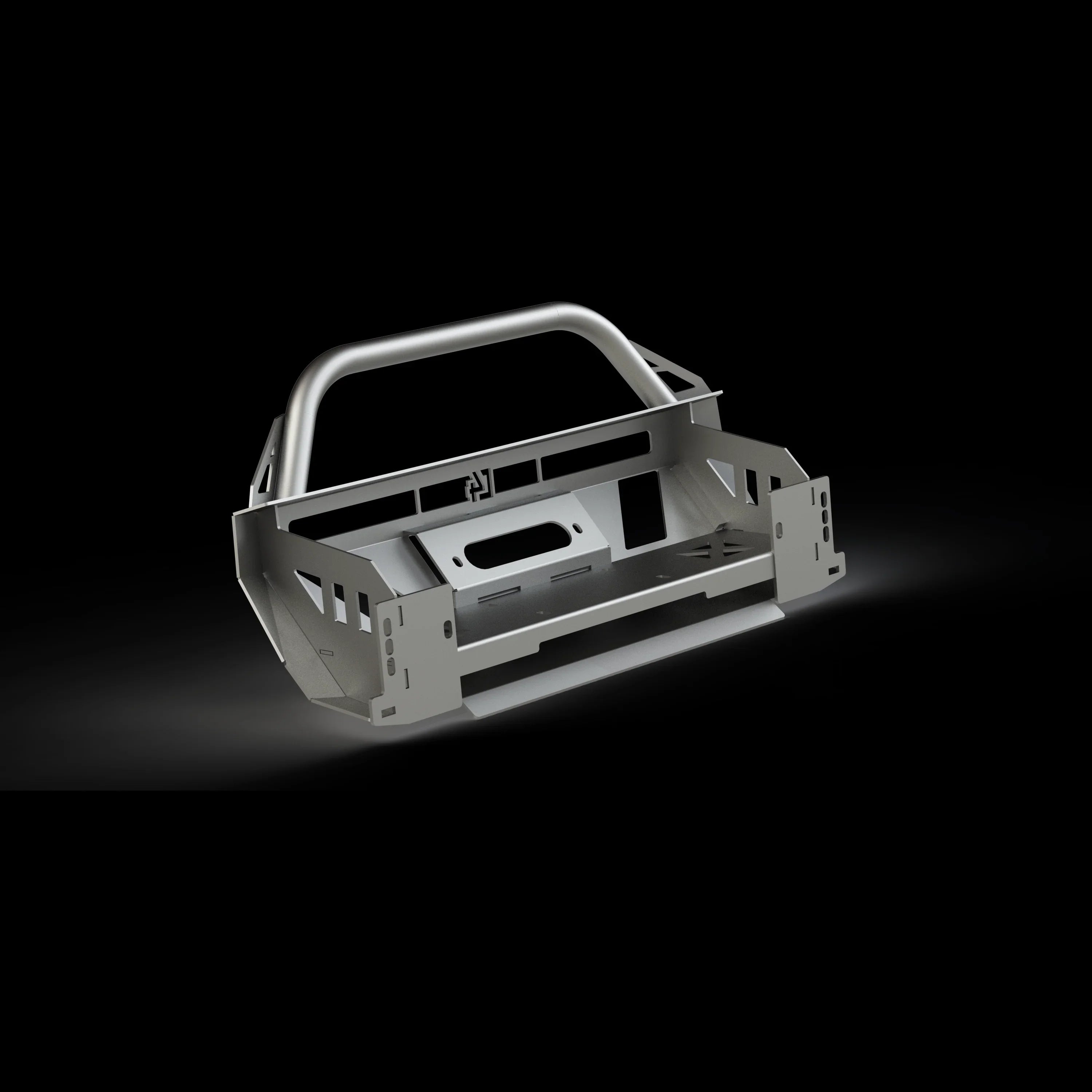 Steel off-road front bumper with bull bar for Toyota 4Runner, isolated on black background