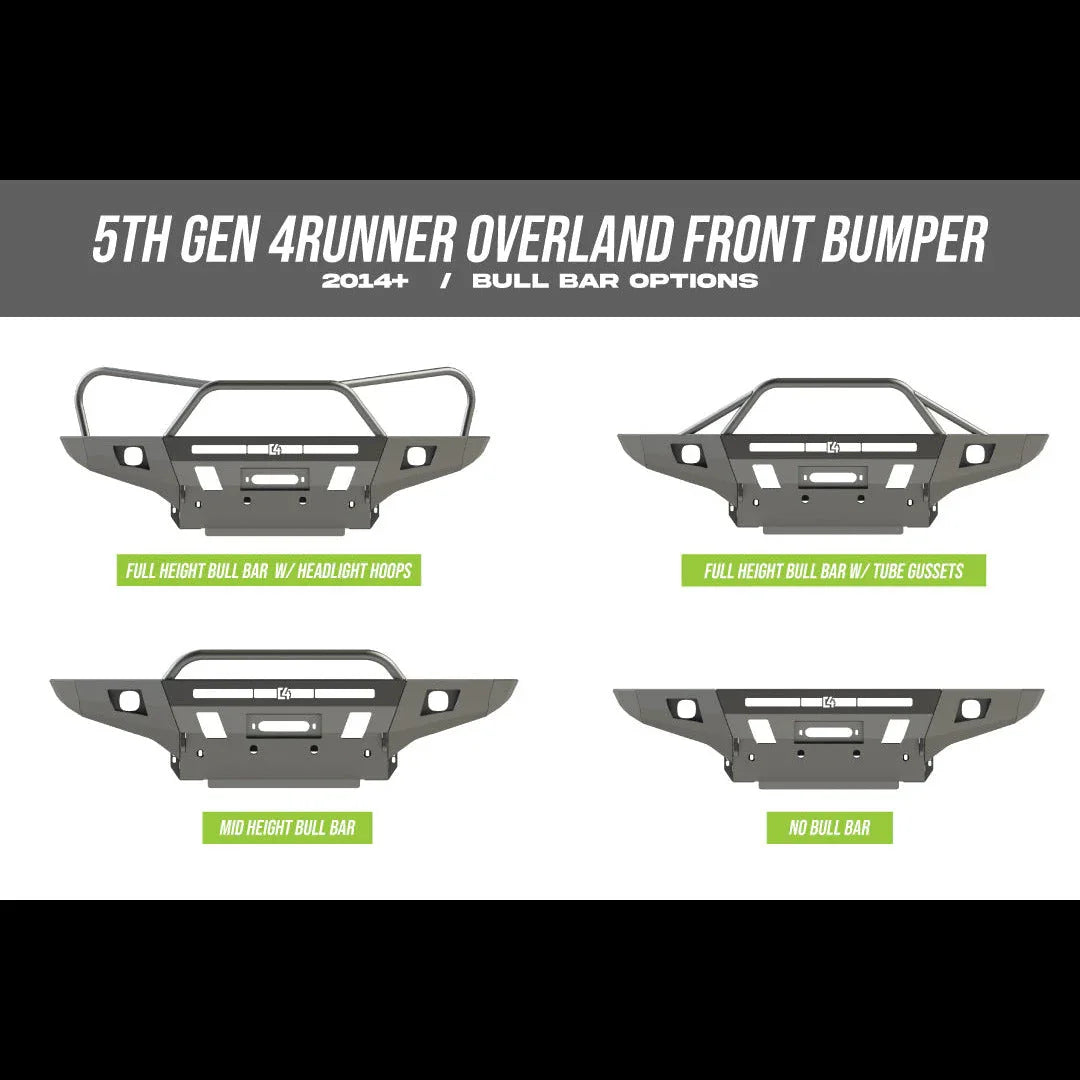 5th Gen Toyota 4Runner overland front bumper with four bull bar options
