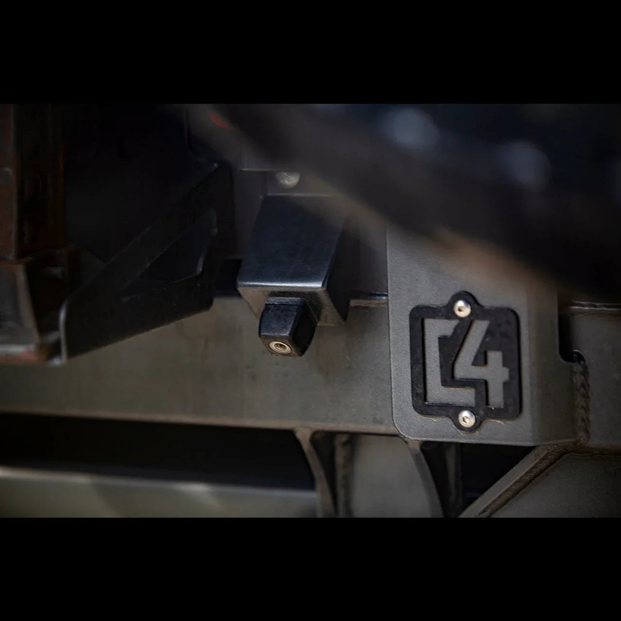 Close-up of 4Runner Overland rear bumper metal detail for Toyota 5th Gen vehicle.