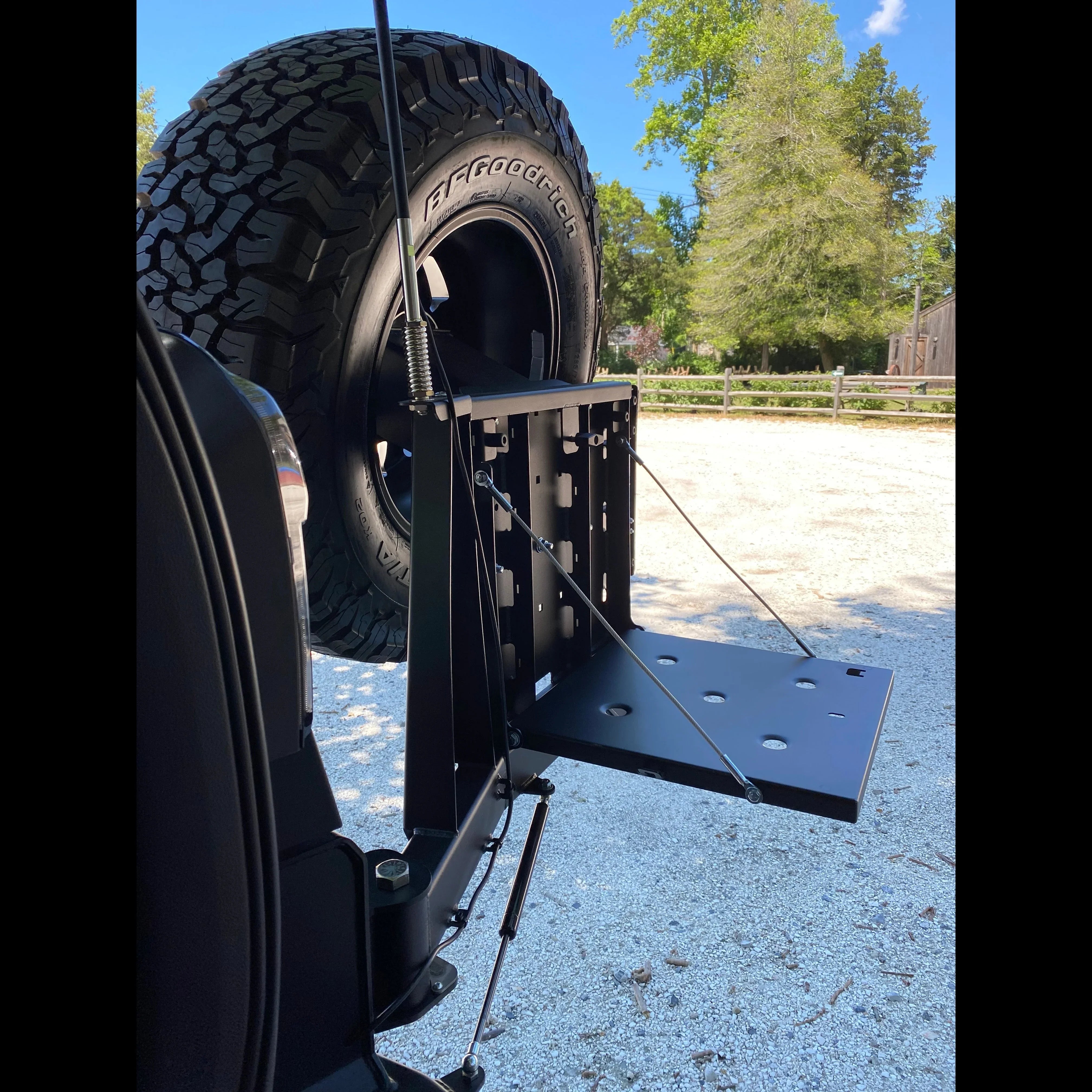 Toyota 4Runner 5th Gen overland rear bumper with swing-out tire carrier and fold-down table