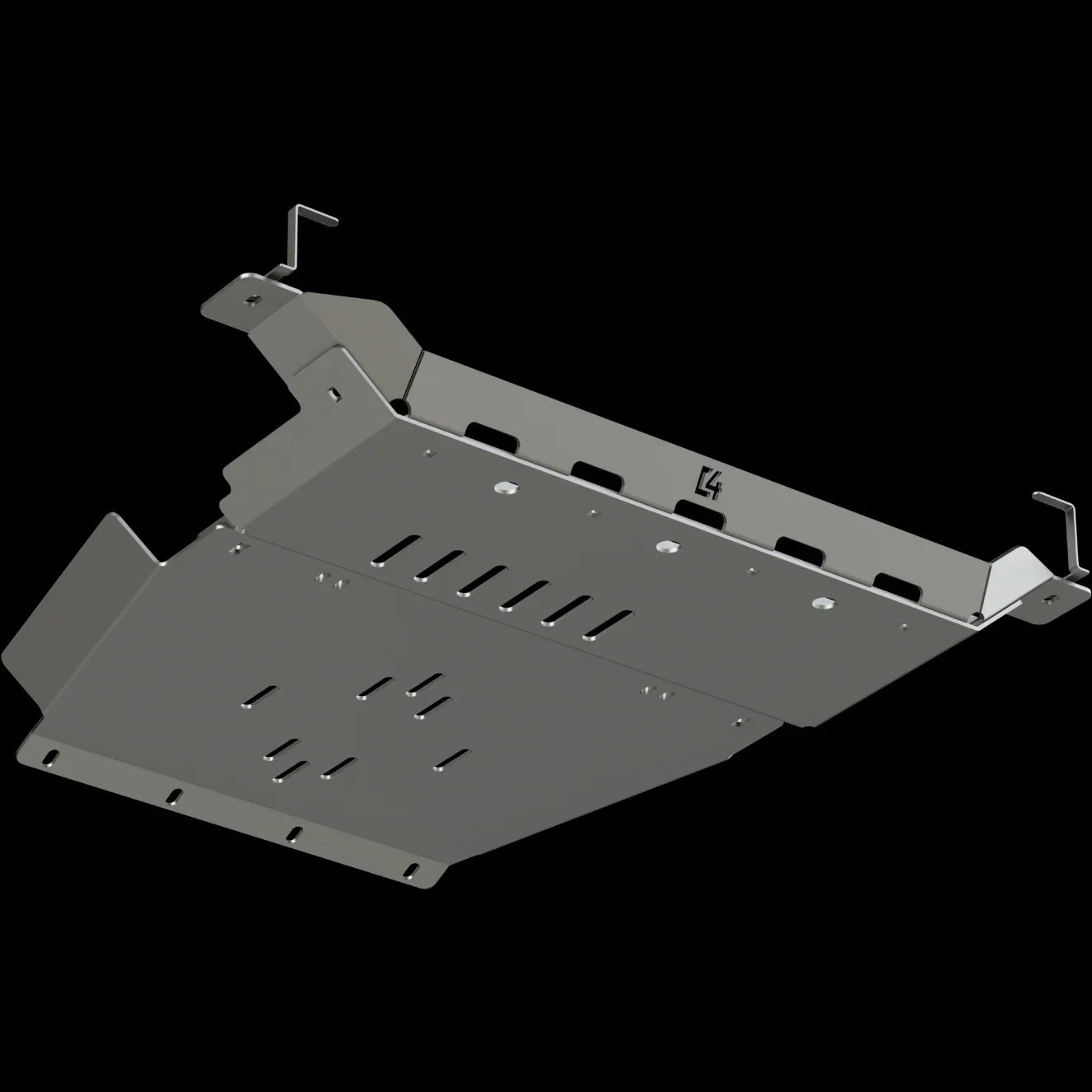 Heavy-duty rear skid plate for Toyota 4Runner 5th Gen, gray metal, angled view