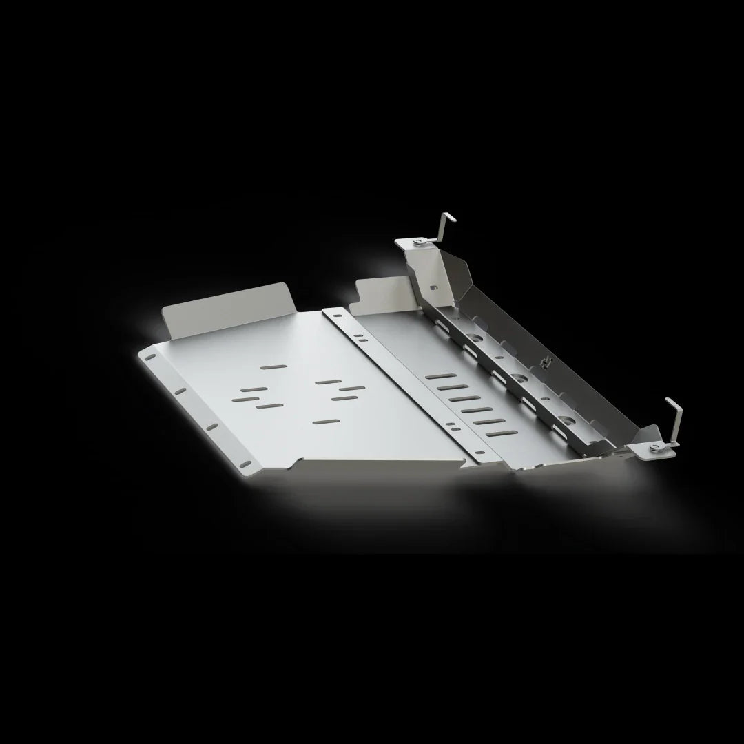 Aluminum rear skid plates for 2010-2024 Toyota 4Runner on black background