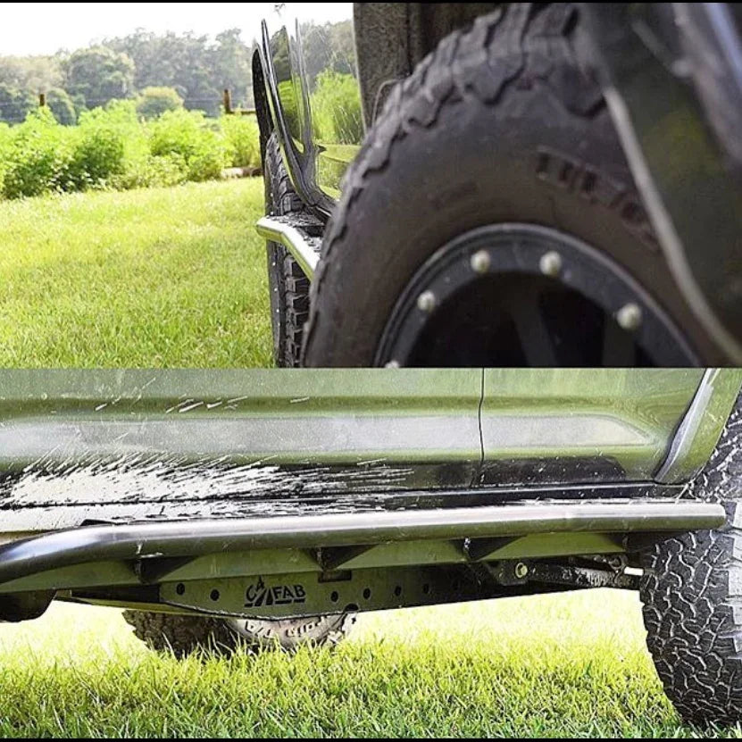 Toyota 4Runner 5th Gen rock sliders, steel off-road side steps, outdoor grass setting