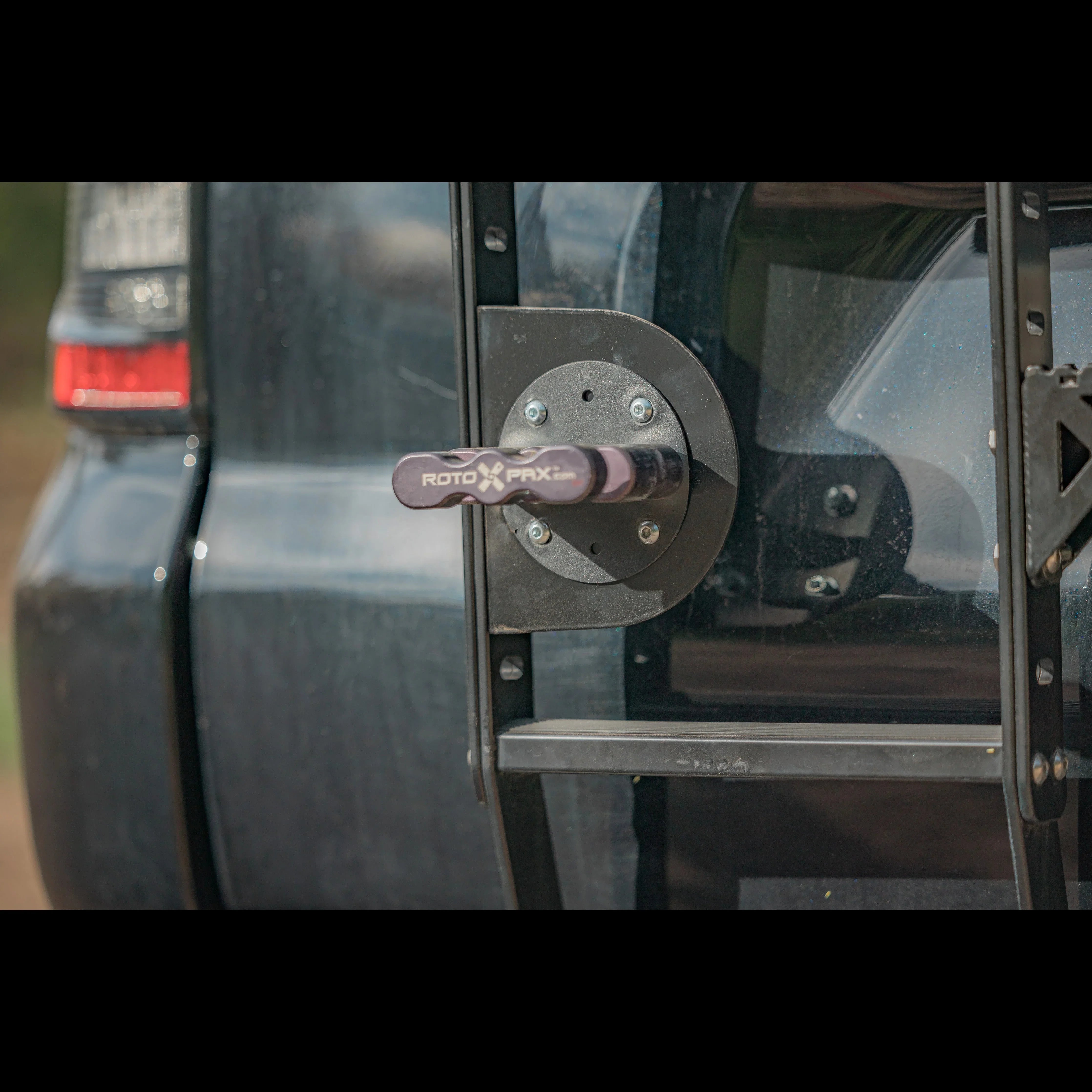 RotoPaX mount on rear hatch ladder for Toyota 4Runner overlanding accessory