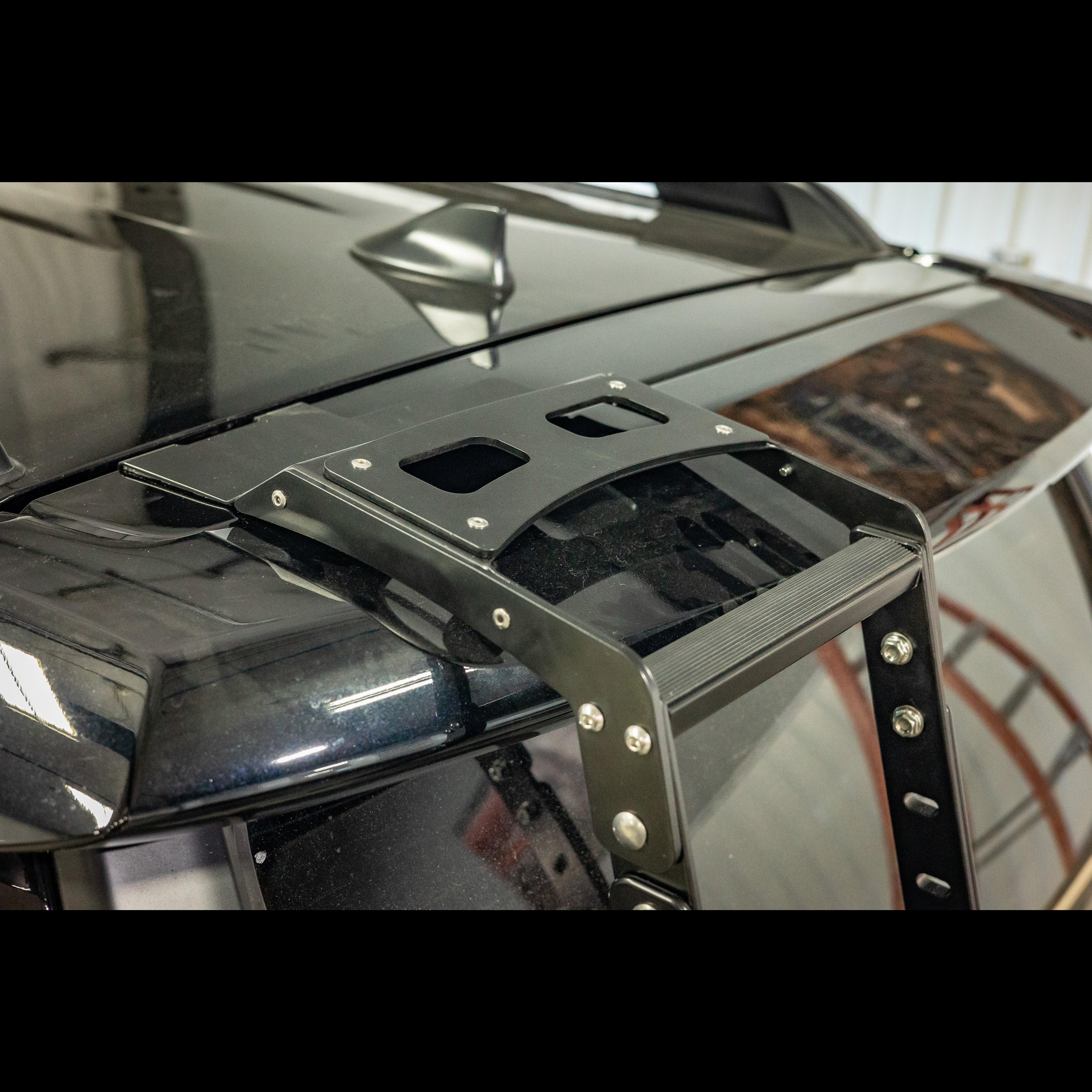 Close-up of summit hatch ladder installed on Toyota 4Runner 5th Gen roof