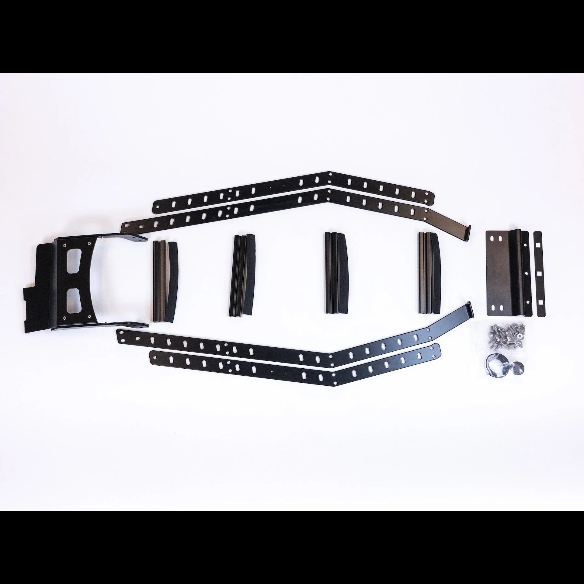 Toyota 4Runner 5th Gen hatch ladder kit with black metal parts and hardware on white background