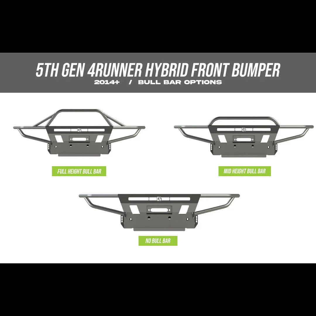 5th gen 4Runner hybrid front bumper with full, mid, and no bull bar options for 2014+ models