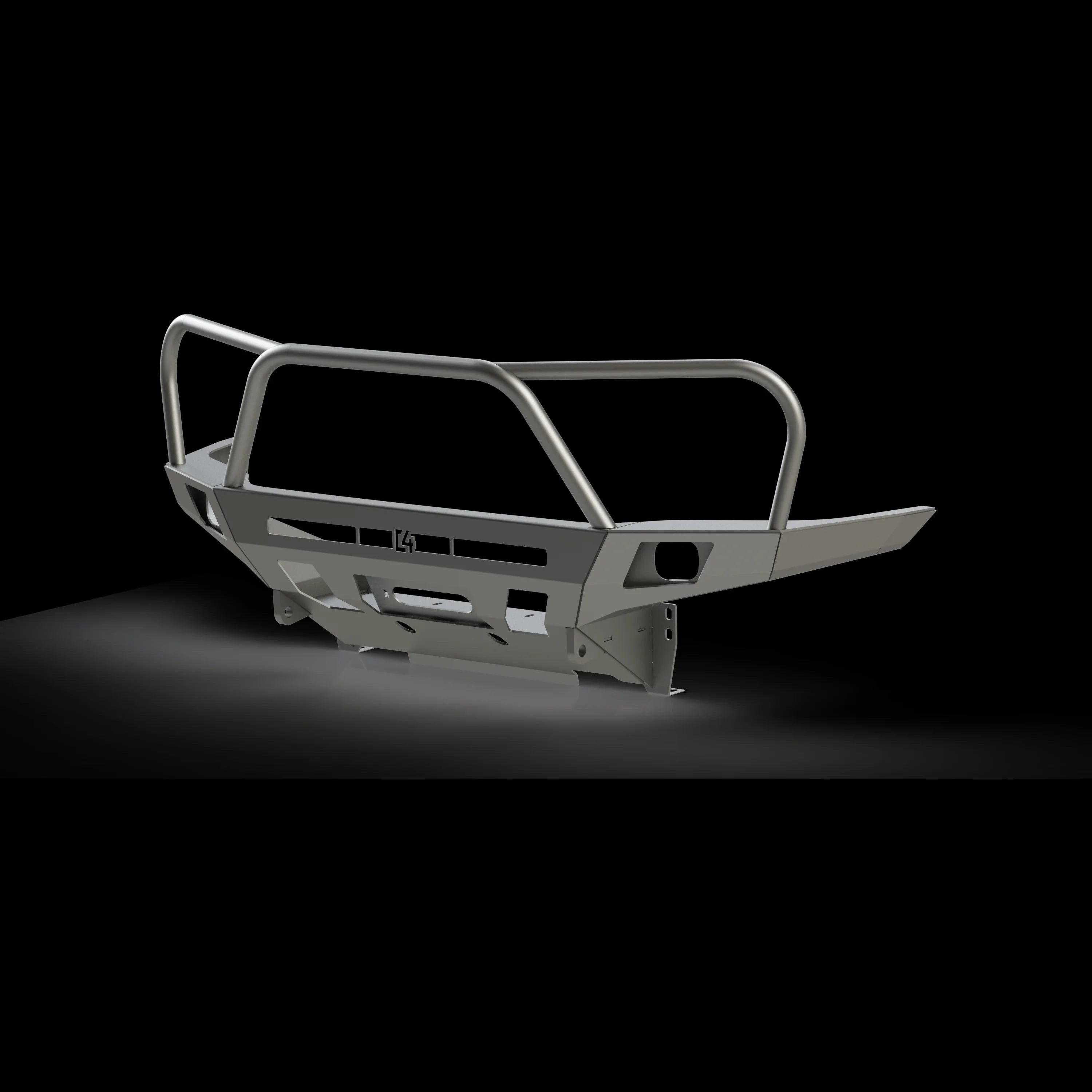 Steel overland front bumper for 2016-2024 Toyota Tacoma on black background