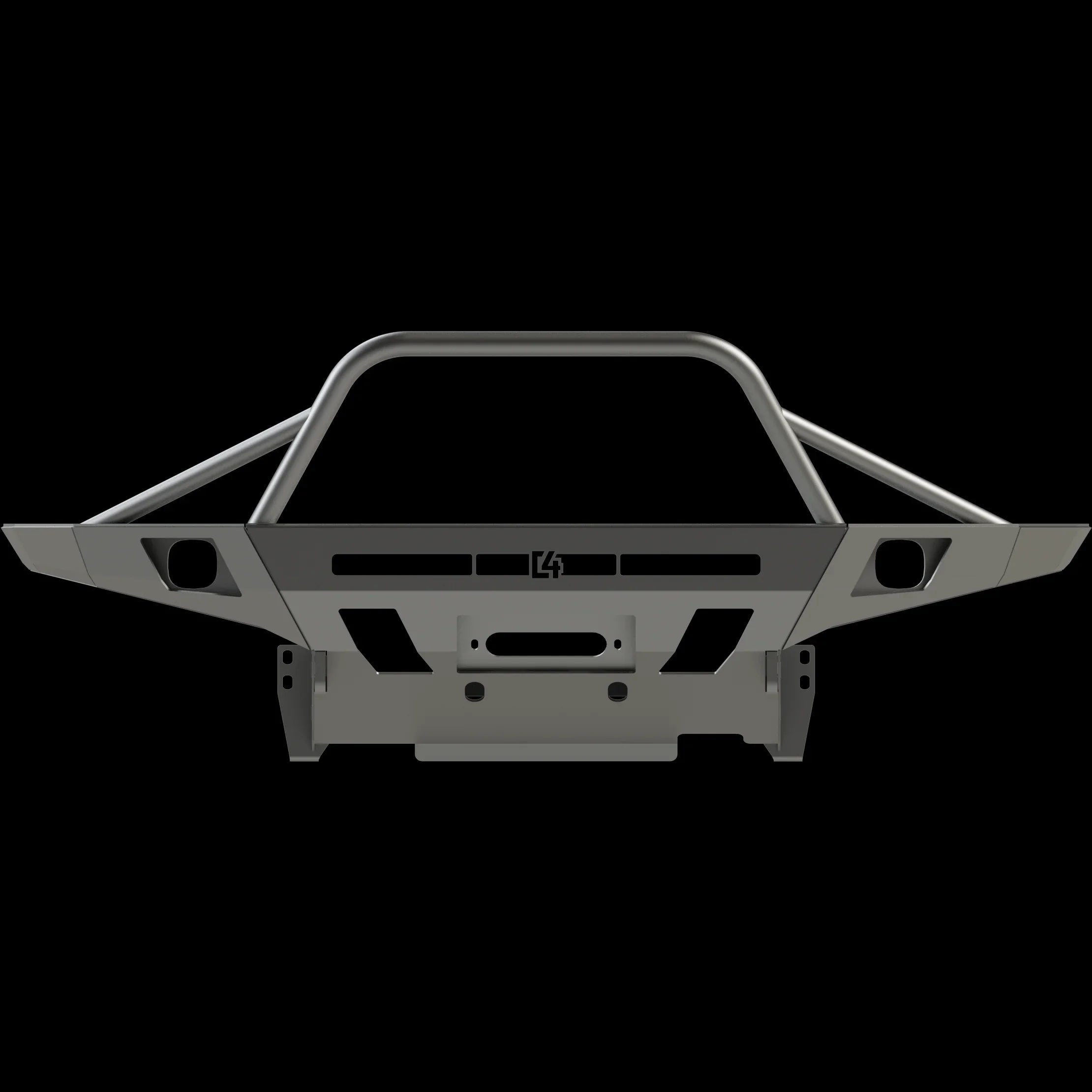 Steel overland front bumper with bull bar for 2016+ Toyota Tacoma, black background