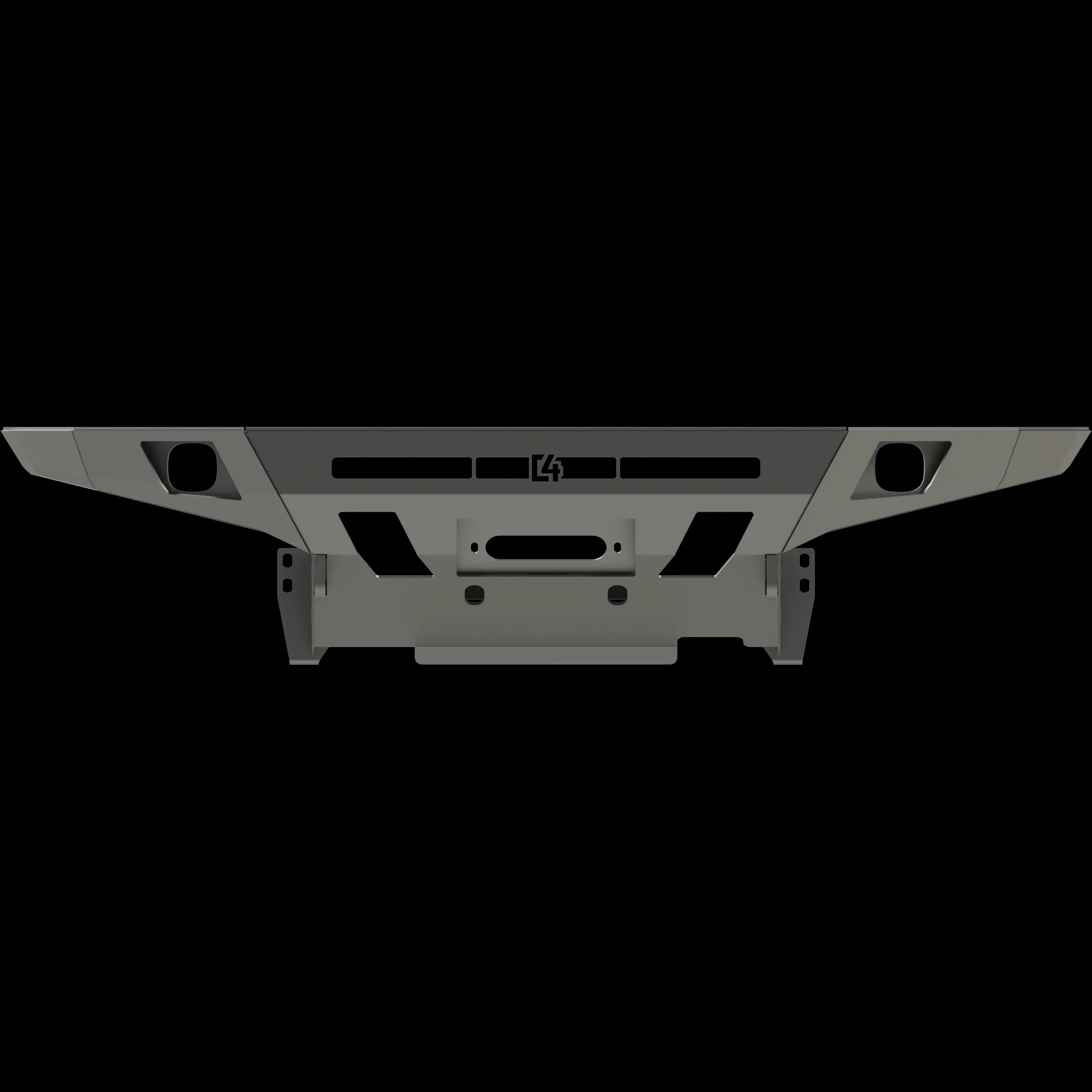 Front view of steel overland bumper for Toyota Tacoma 2016 and newer, winch ready
