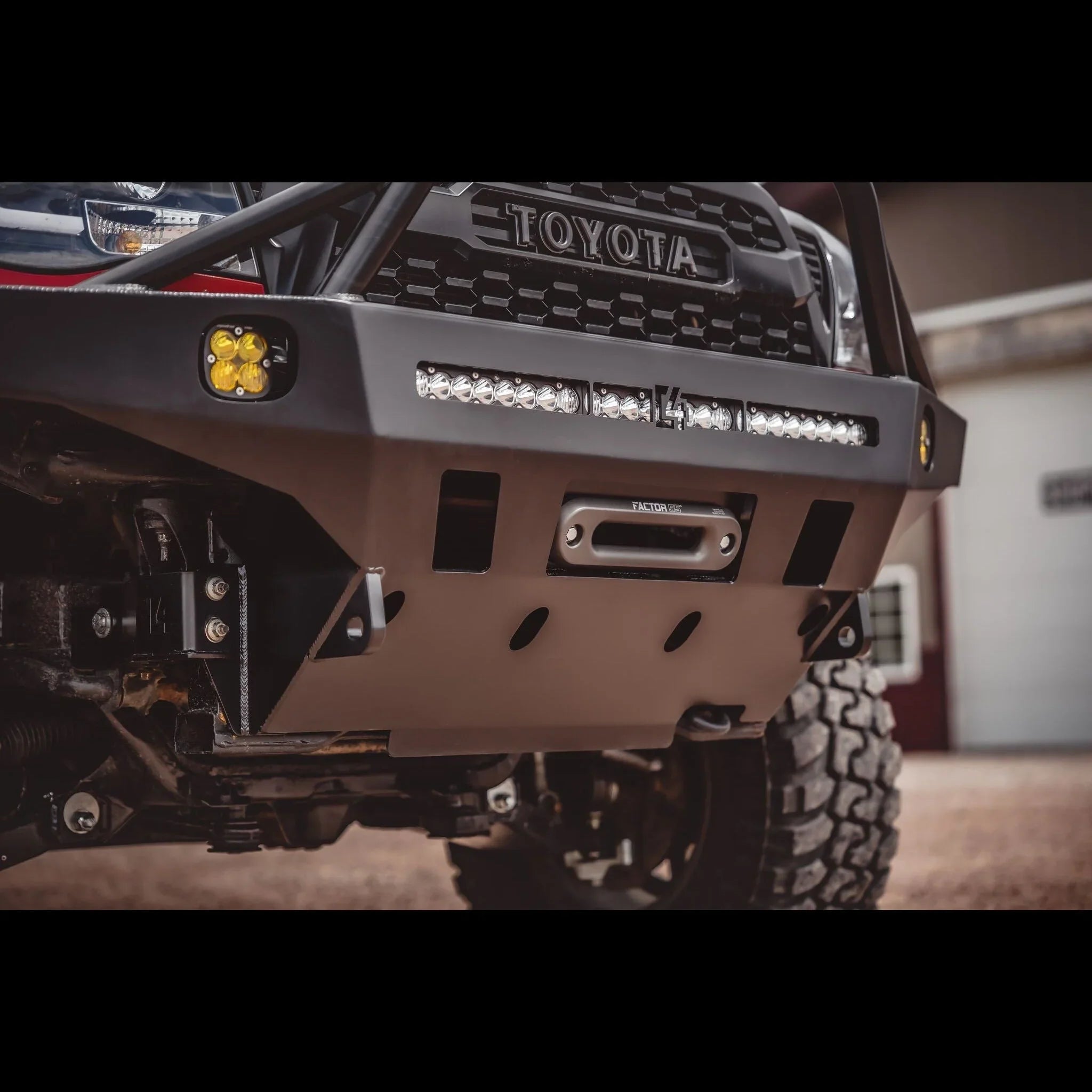 Toyota Tacoma overland front bumper with LED lights and skid plate, 2nd gen 2005-2015