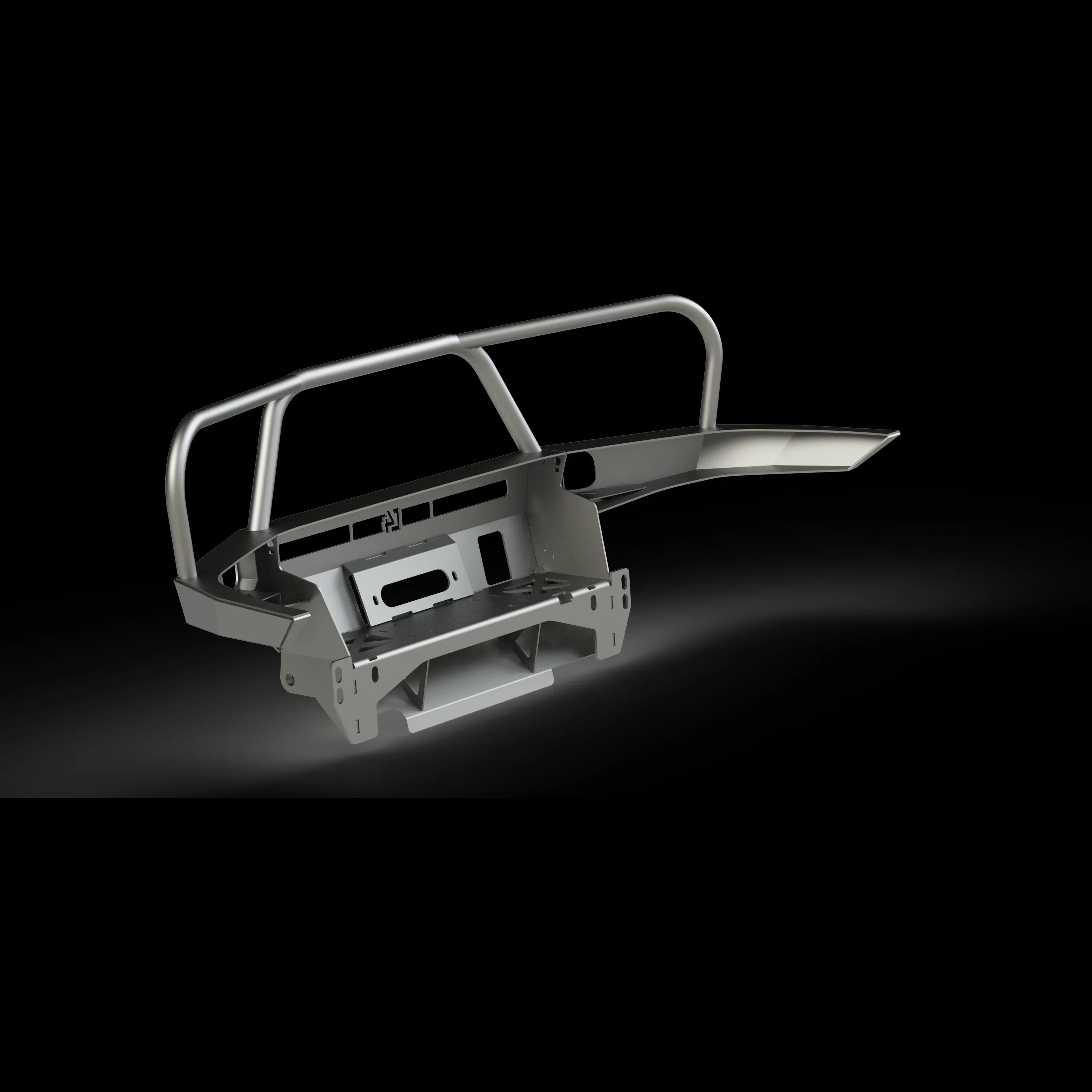 Steel overland front bumper for Toyota Tacoma 2005-2015, off-road accessory on black background