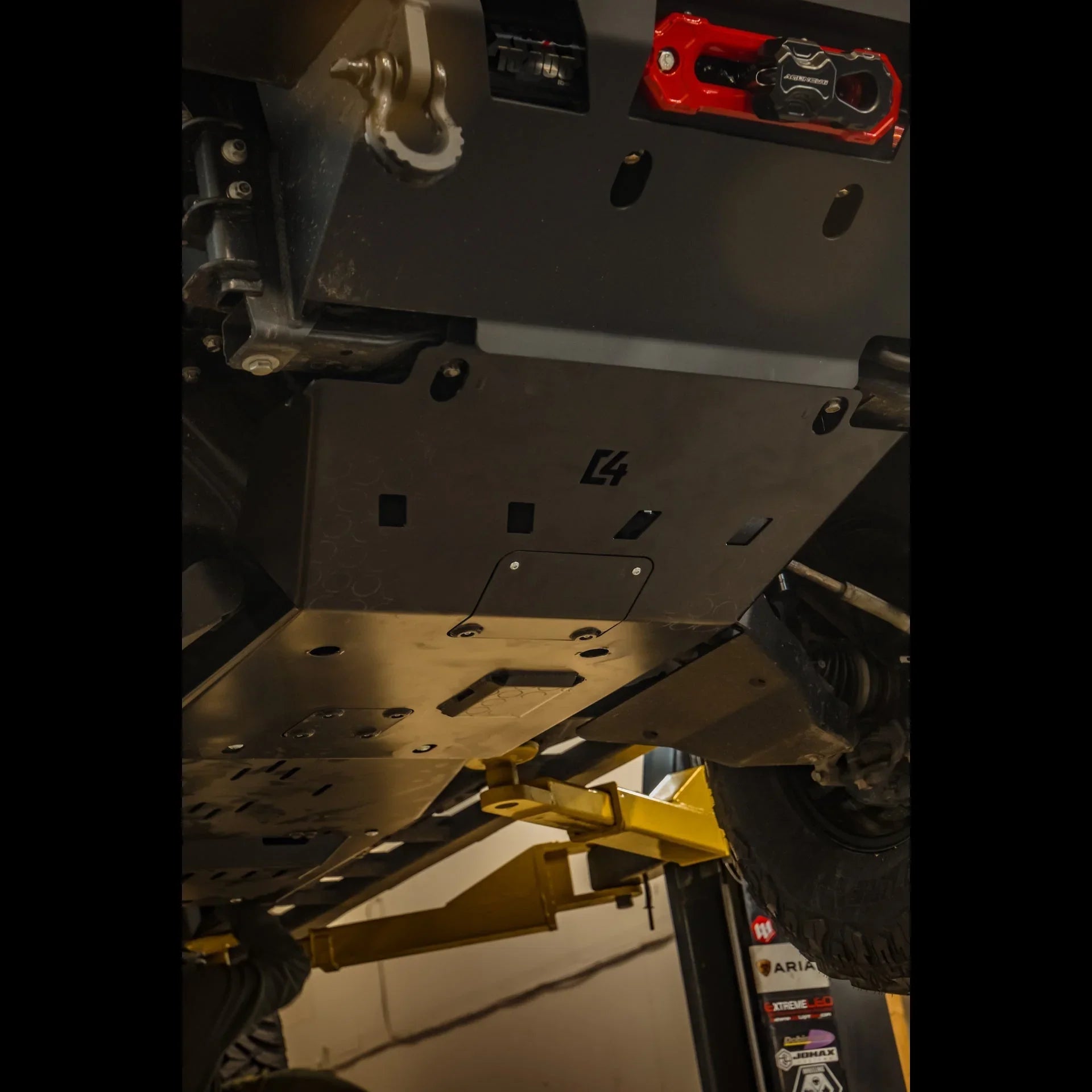 Heavy-duty steel skid plate installed under off-road vehicle for Tacoma or 4Runner protection