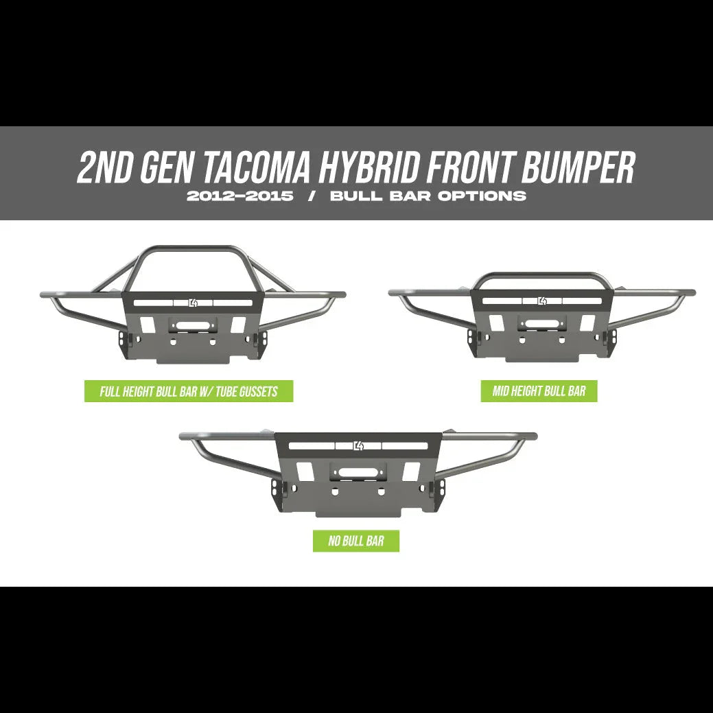 2nd gen Tacoma hybrid front bumper options for 2012-2015: full, mid, and no bull bar.
