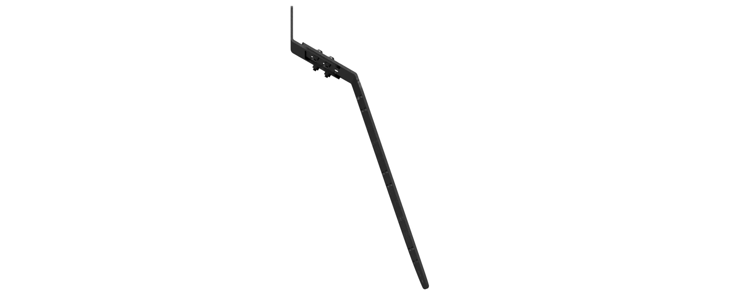 Black angled metal mounting bracket for overland vehicle accessories