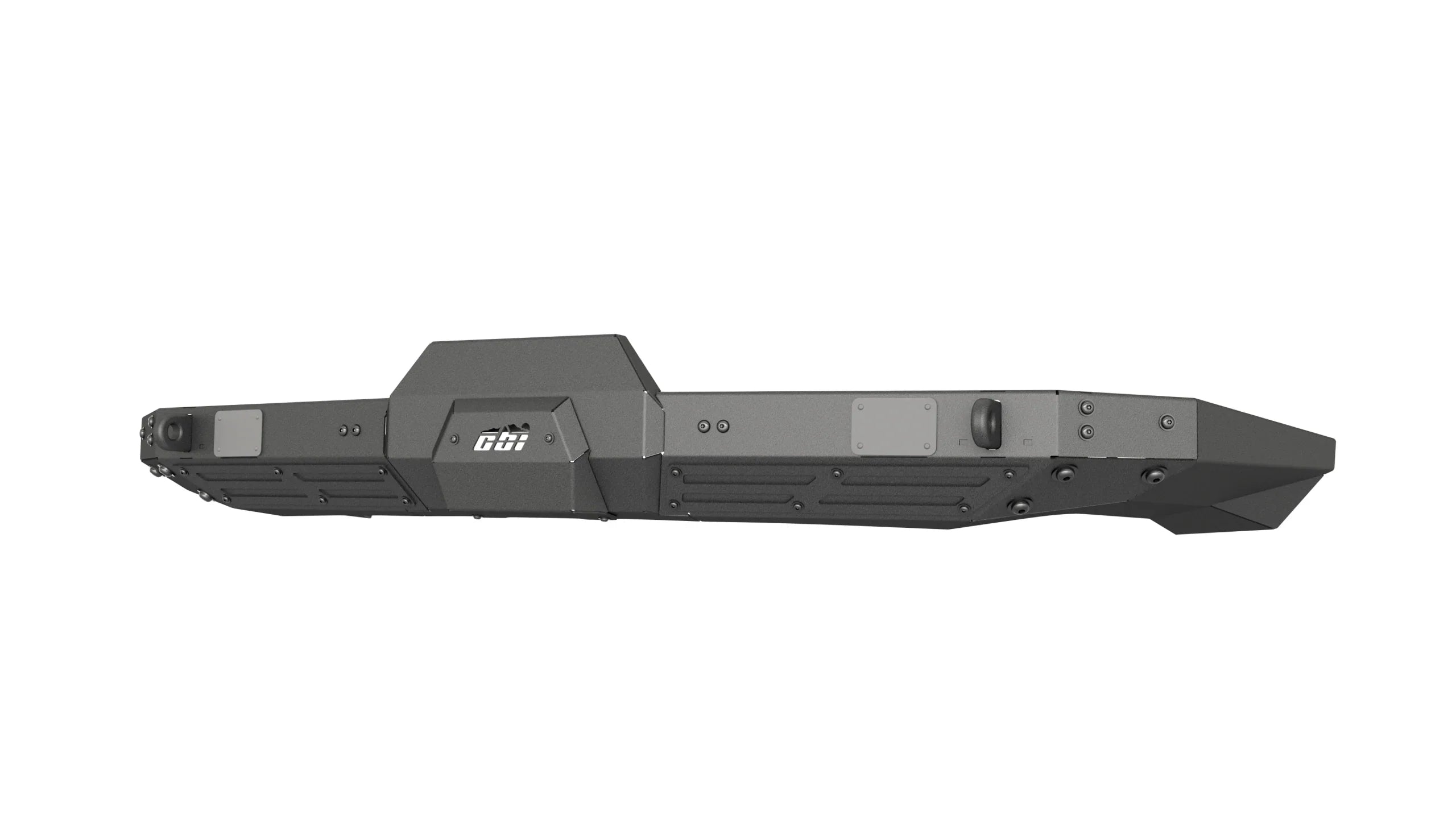Heavy-duty steel off-road bumper with rugged angular design, suitable for overlanding vehicles