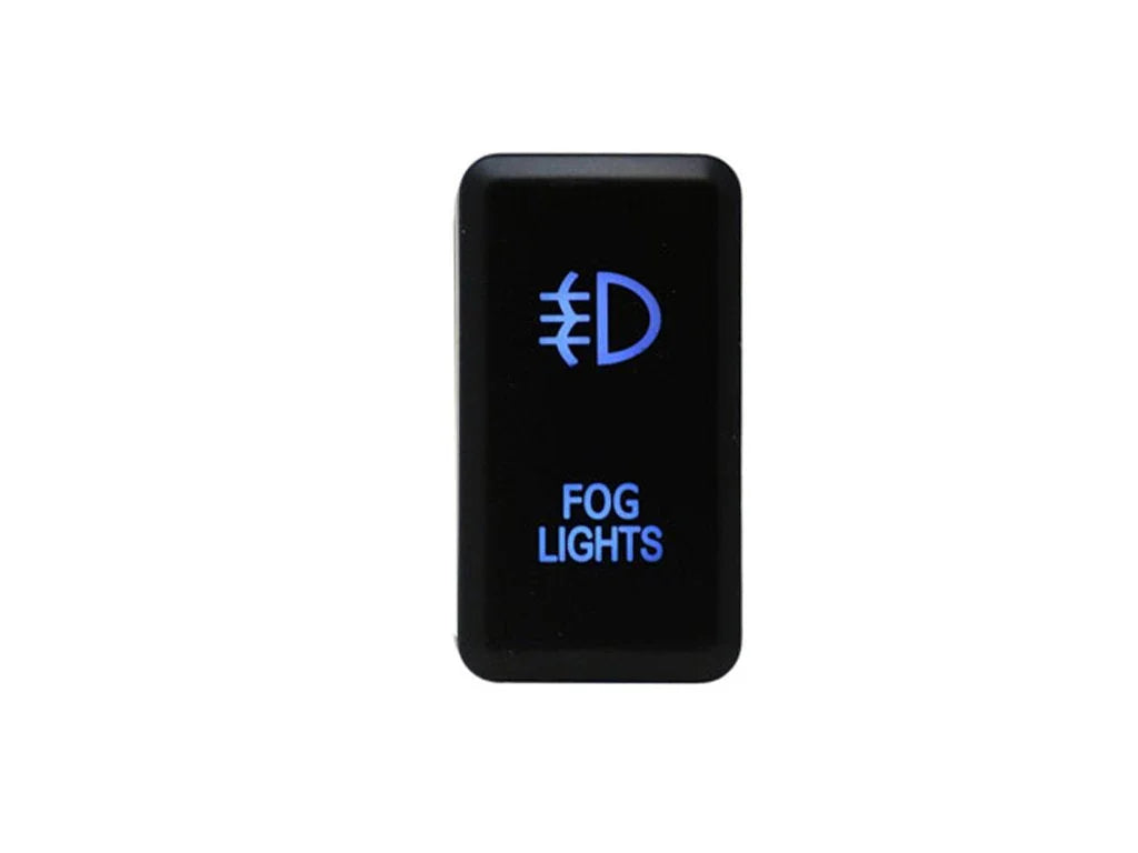 Black fog lights switch with blue icon and text for off-road vehicle accessories