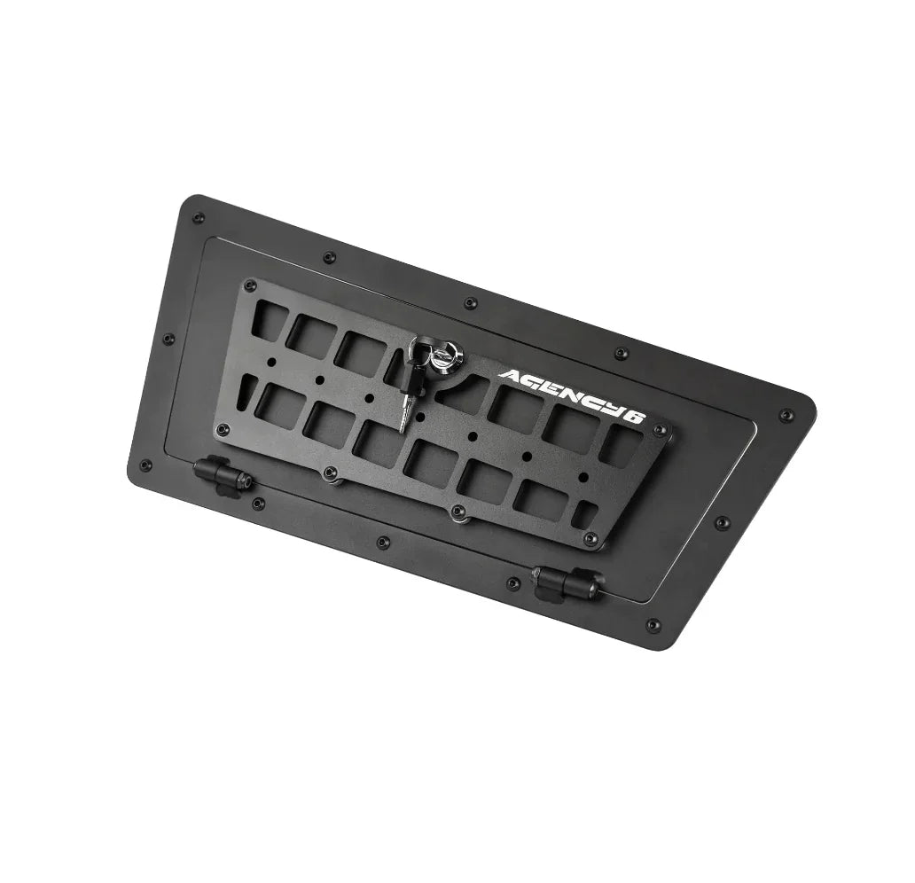 Black vehicle storage panel for overlanding, compatible with off-road trucks and SUVs