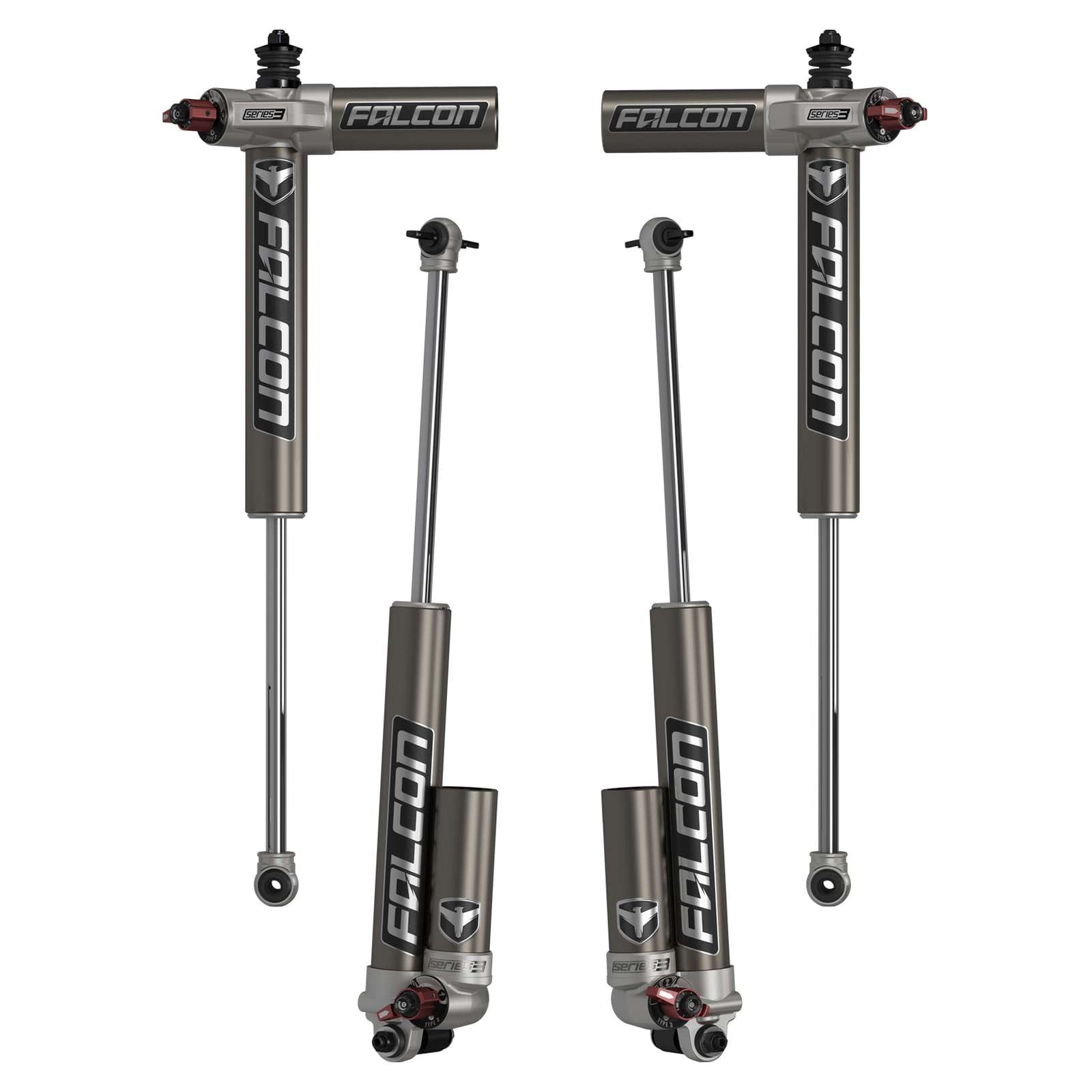 Set of Falcon Series 3 adjustable shock absorbers for off-road vehicles