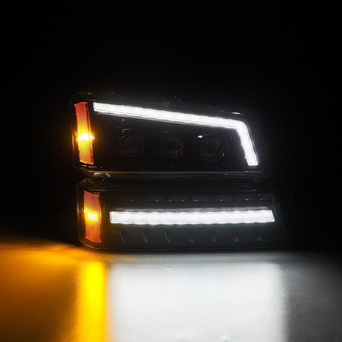 AlphaRex NOVA-Series LED Projector Headlights with Bumper Lights for Chevrolet Silverado 1500 / Chevrolet Silverado HD 2500/3500 - Alpha-Black