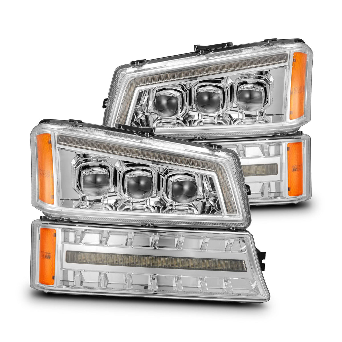 AlphaRex NOVA-Series LED Projector Headlights with Bumper Lights for Chevrolet Silverado 1500 / Chevrolet Silverado HD 2500/3500 - Chrome