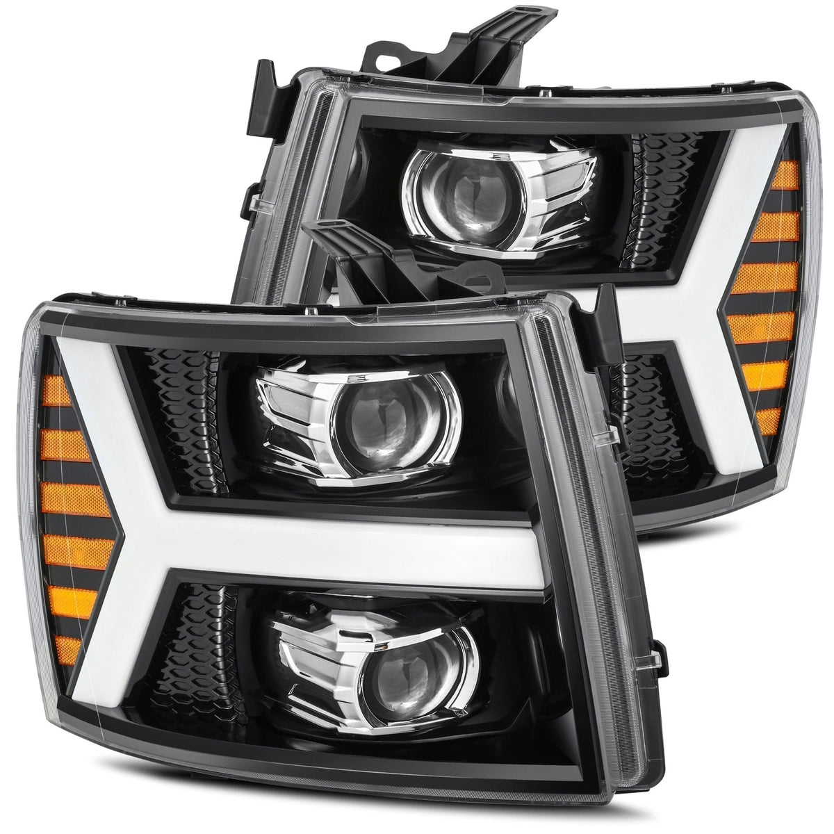 AlphaRex LUXX-Series LED Projector Headlights for Chevrolet Silverado 1500 / Chevrolet Silverado HD 2500/3500 - Jet Black