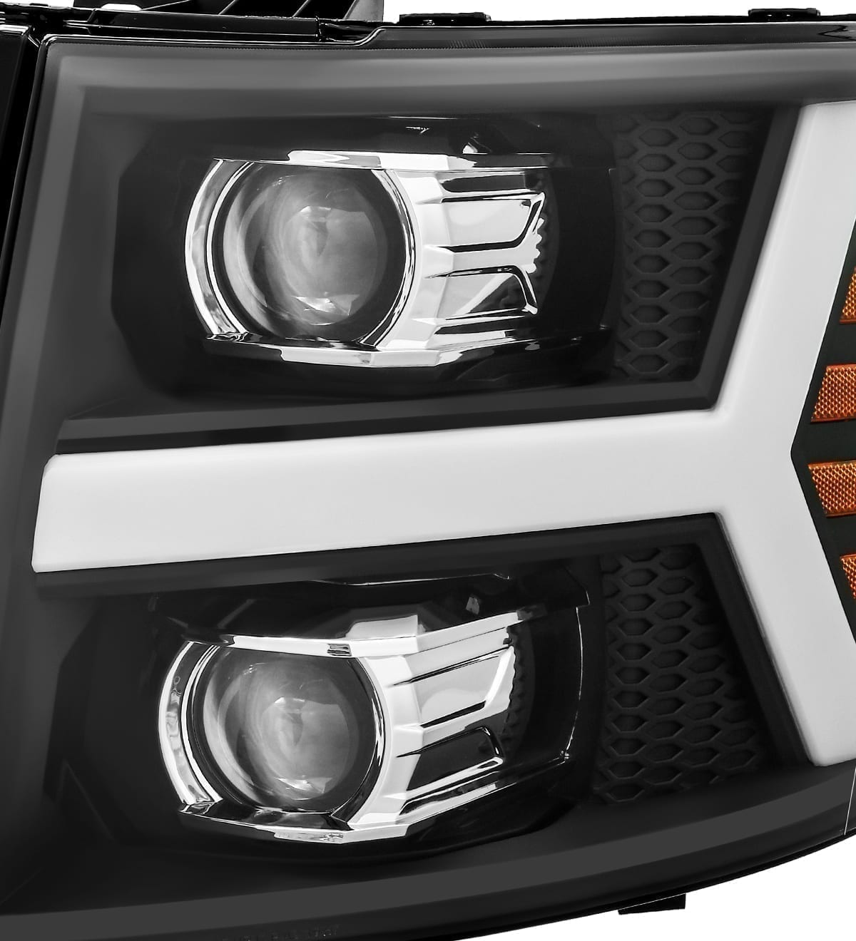 AlphaRex PRO-Series Halogen Projector Headlights for Chevrolet Silverado 1500 / Chevrolet Silverado HD 2500/3500 - Black