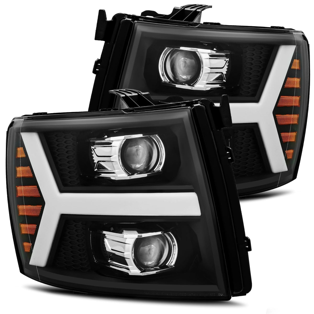 AlphaRex PRO-Series Halogen Projector Headlights for Chevrolet Silverado 1500 / Chevrolet Silverado HD 2500/3500 - Black