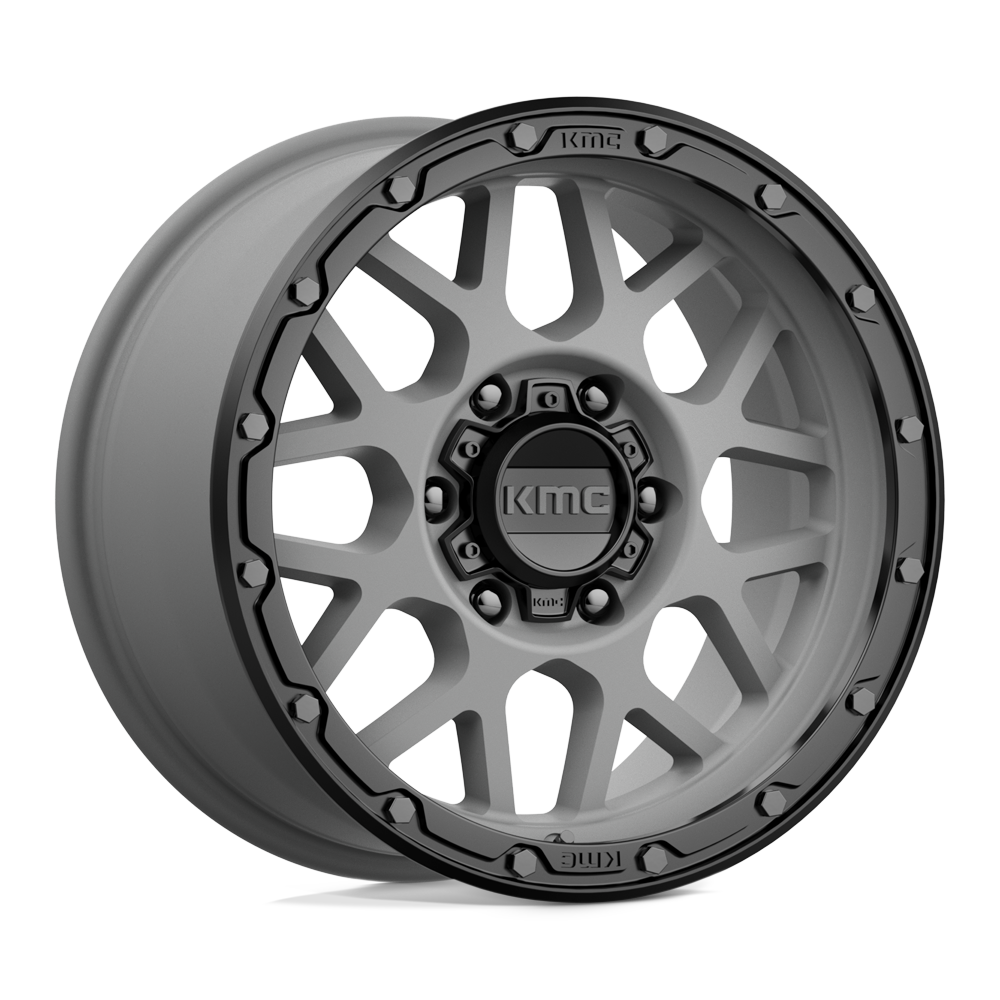 KMC KM535 Grenade Off-Road wheel in Matte Gray with Matte Black Lip for off-road trucks and SUVs