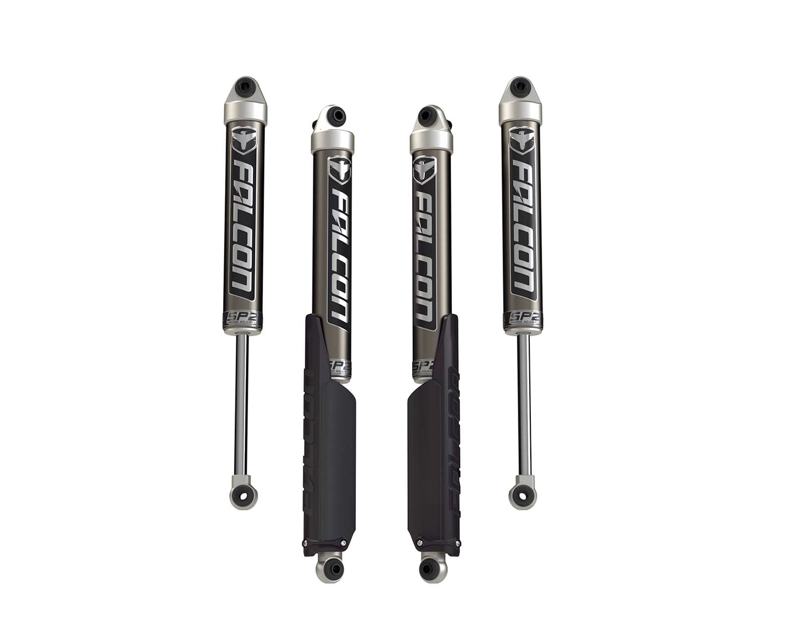 Falcon off-road shock absorbers for overlanding vehicles, set of four, isolated on white