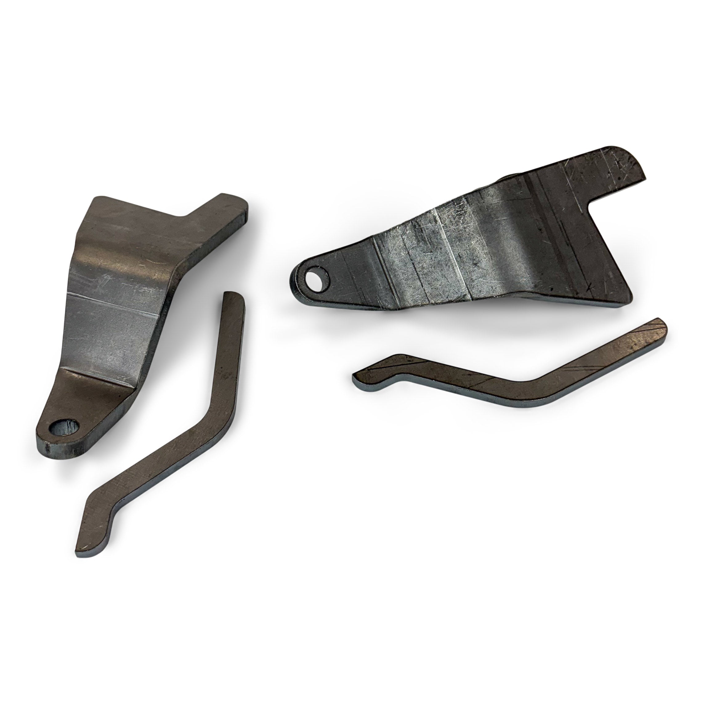 Steel overland truck mounting brackets and hardware for vehicle accessories on white background