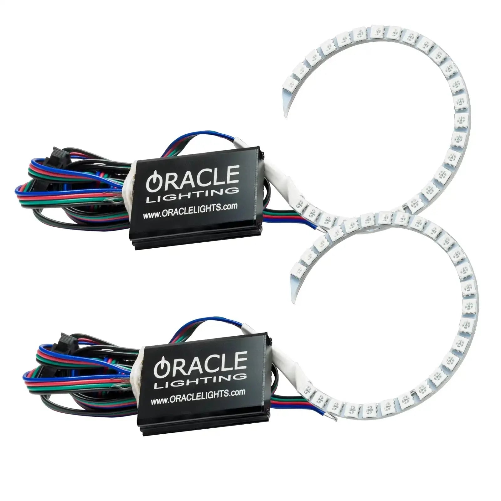 Pair of Oracle Lighting LED halo rings with wiring for vehicle headlight upgrade