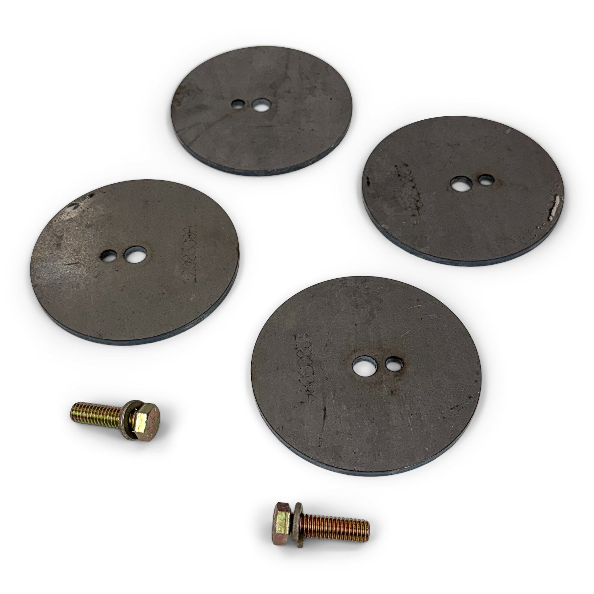 Set of four metal mounting plates with bolts for overlanding vehicle accessories